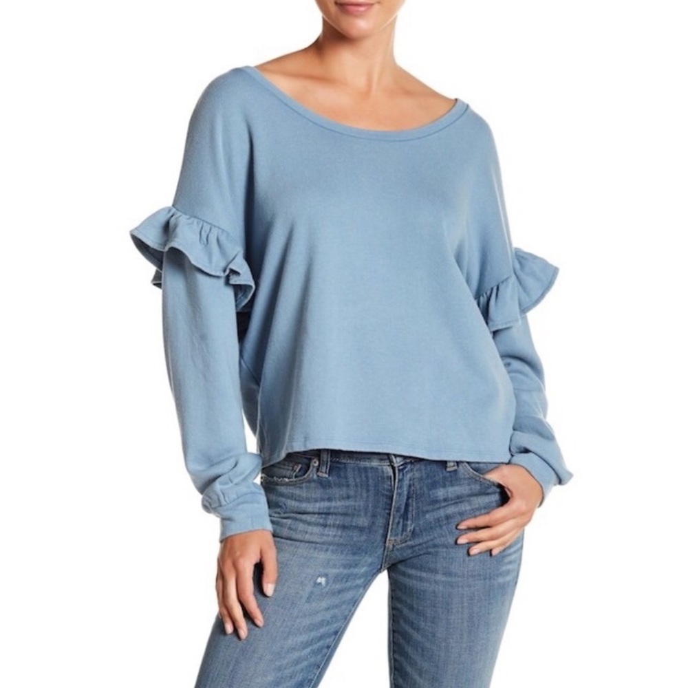 NWT Lucky Brand Baby Blue Ruffle Sweater Sweatshir - Picture 2 of 8